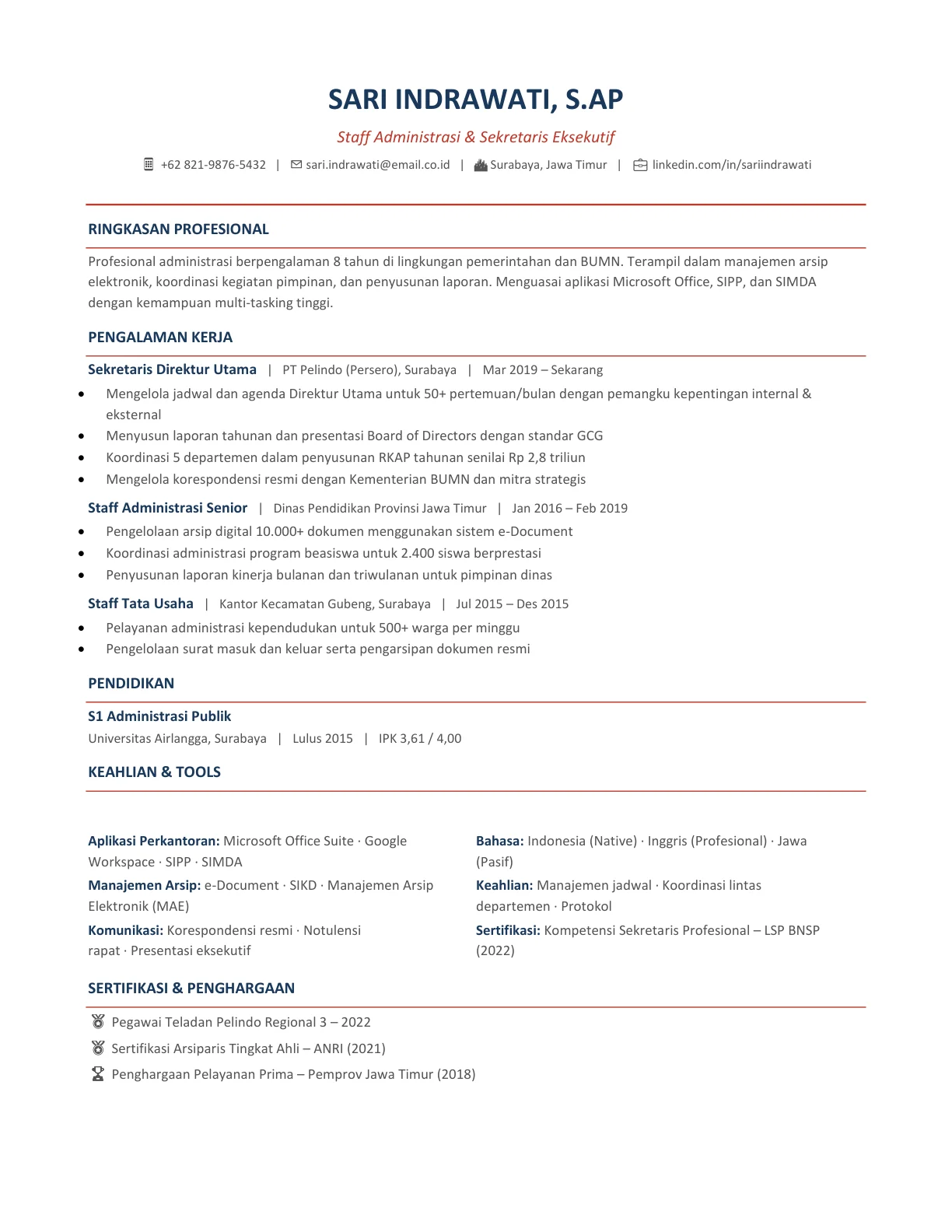 template cv administrasi indonesia profesional gratis