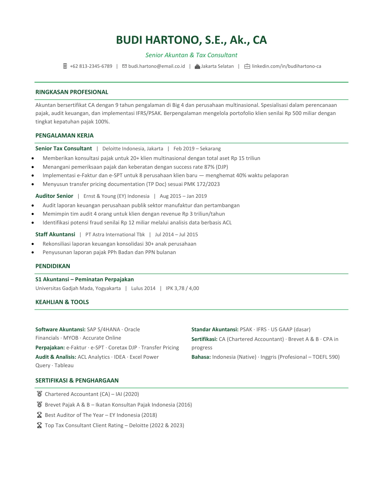 template cv akuntansi indonesia profesional gratis