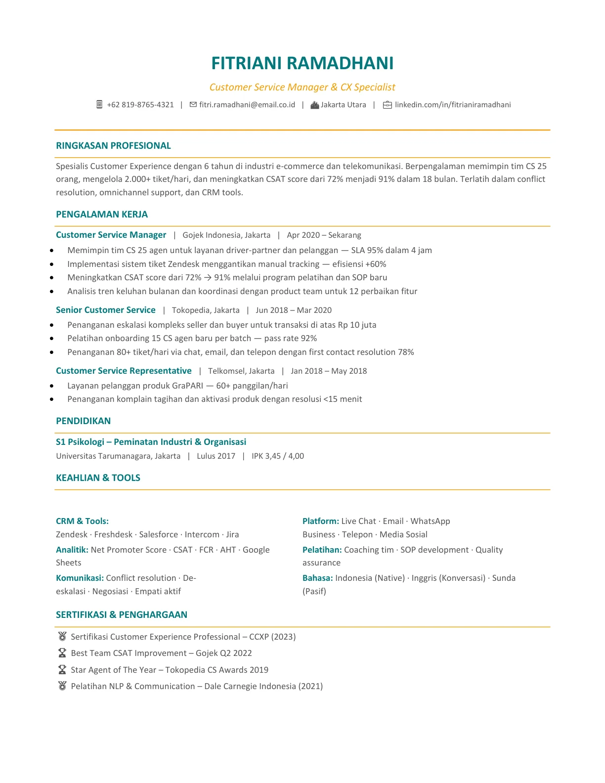 template cv customer service indonesia profesional gratis