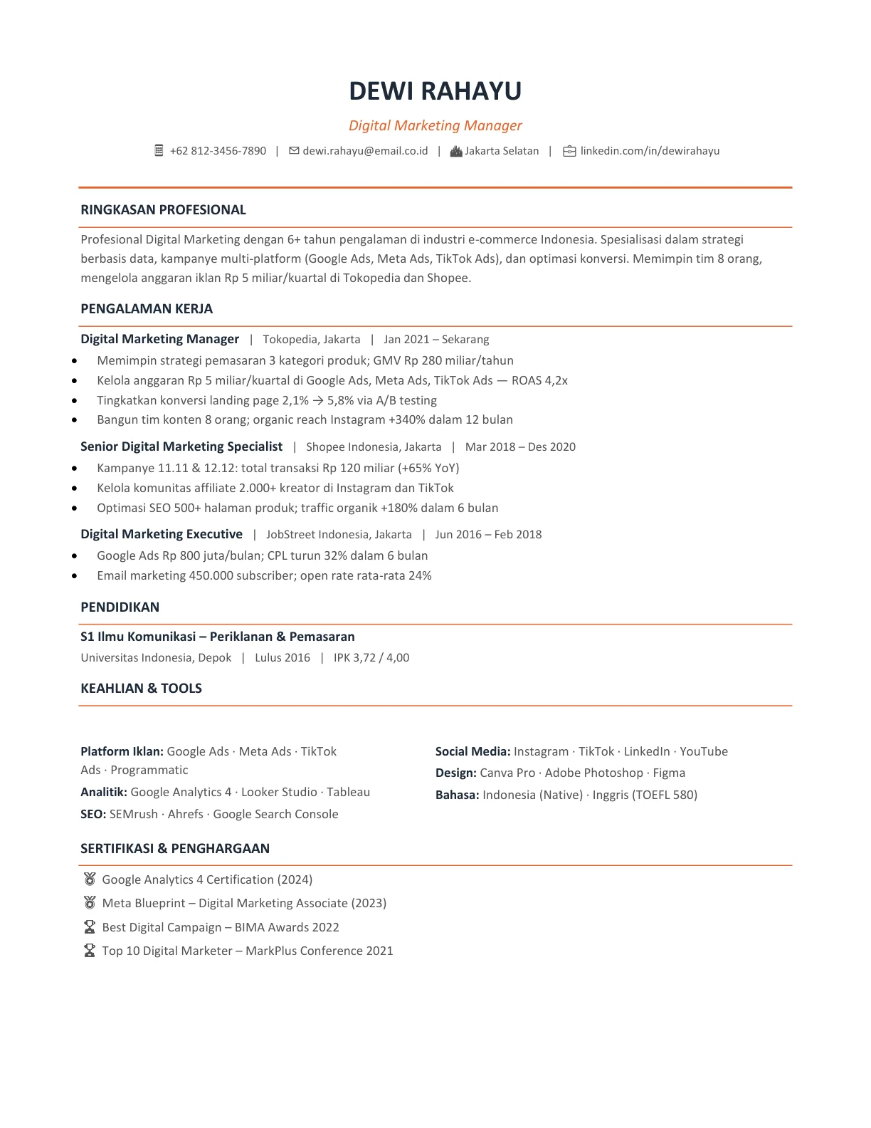 template cv marketing indonesia profesional gratis