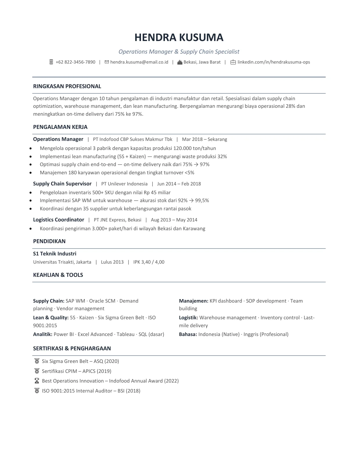 template cv simple indonesia profesional gratis